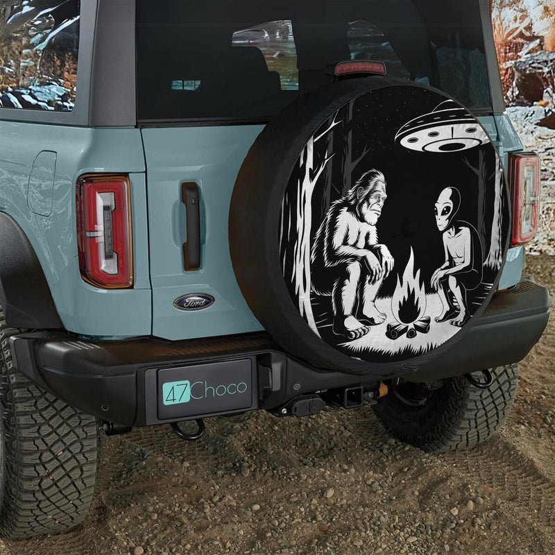 Aliens and Bigfoot Camping Jeep Car Spare Tire Cover