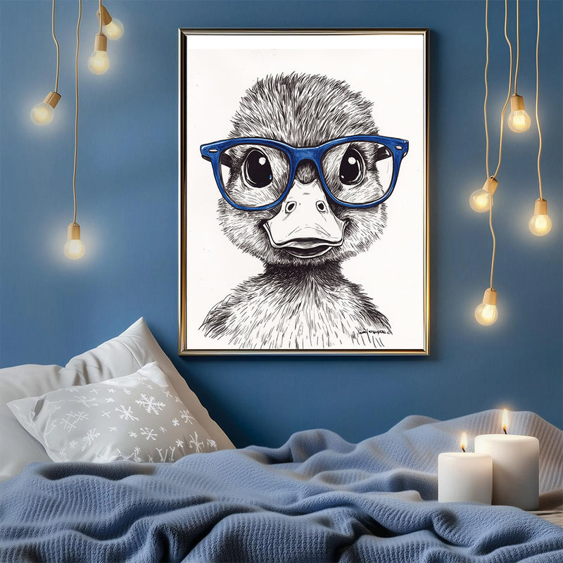 An Adorable Duck Wearing Blue Glasses - Living Room - Canvas Wall Art - Print - Wall Decor