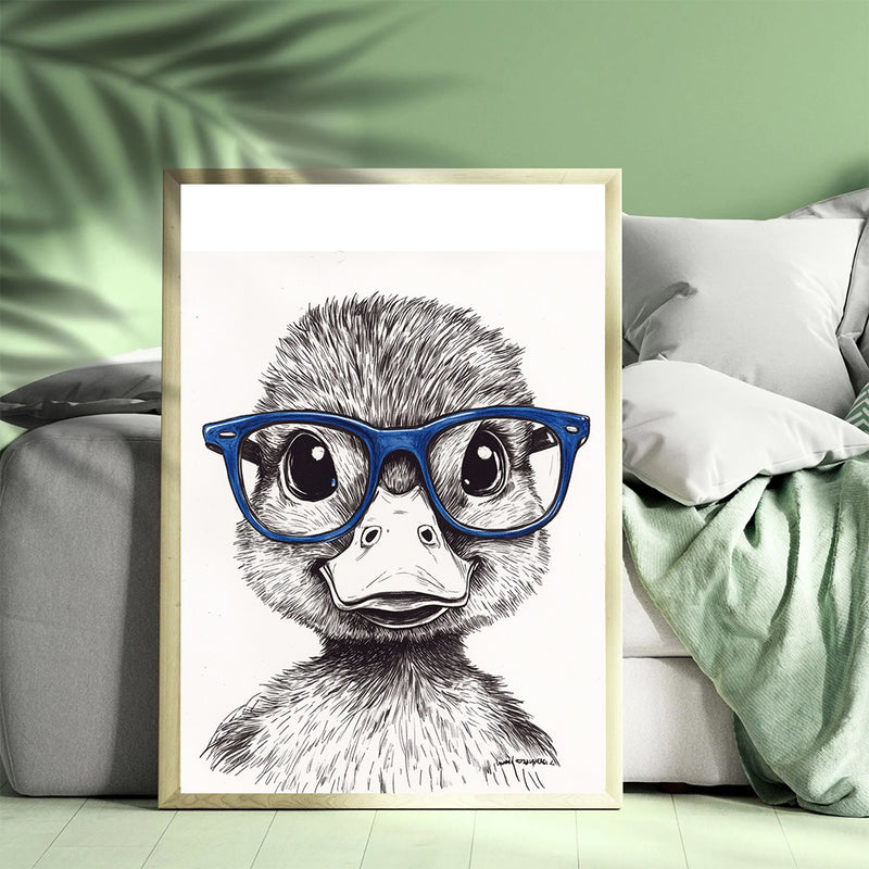 An Adorable Duck Wearing Blue Glasses - Living Room - Canvas Wall Art - Print - Wall Decor