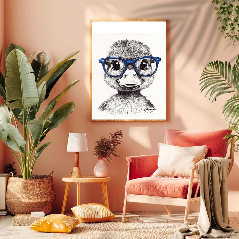 An Adorable Duck Wearing Blue Glasses - Living Room - Canvas Wall Art - Print - Wall Decor