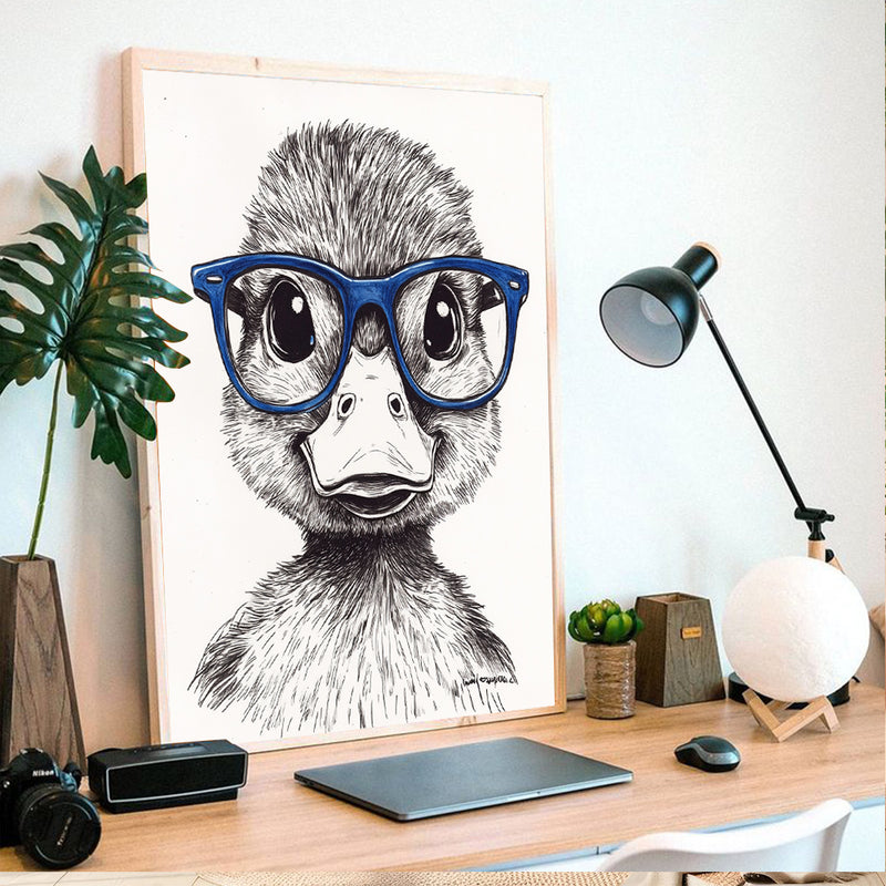 An Adorable Duck Wearing Blue Glasses - Living Room - Canvas Wall Art - Print - Wall Decor