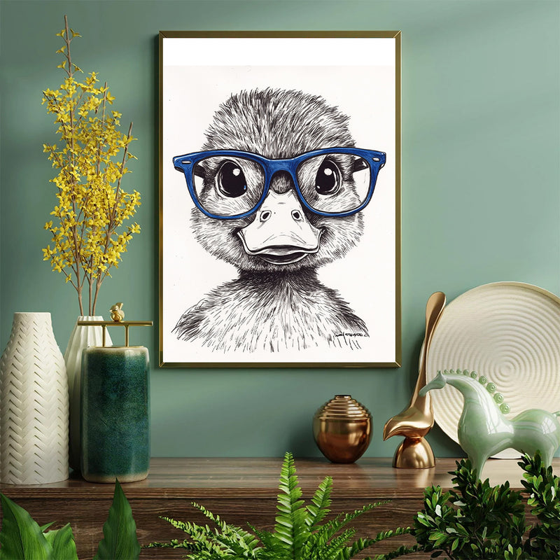 An Adorable Duck Wearing Blue Glasses - Living Room - Canvas Wall Art - Print - Wall Decor