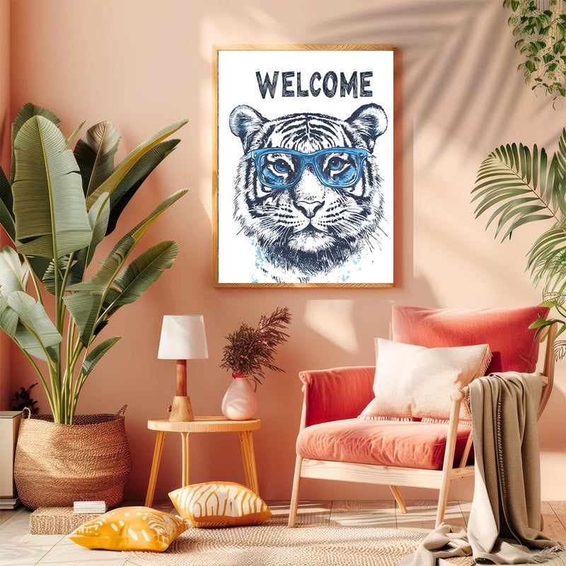 An Adorable Tiger Wearing Blue Glasses - Living Room - Canvas Wall Art - Print - Wall Decor