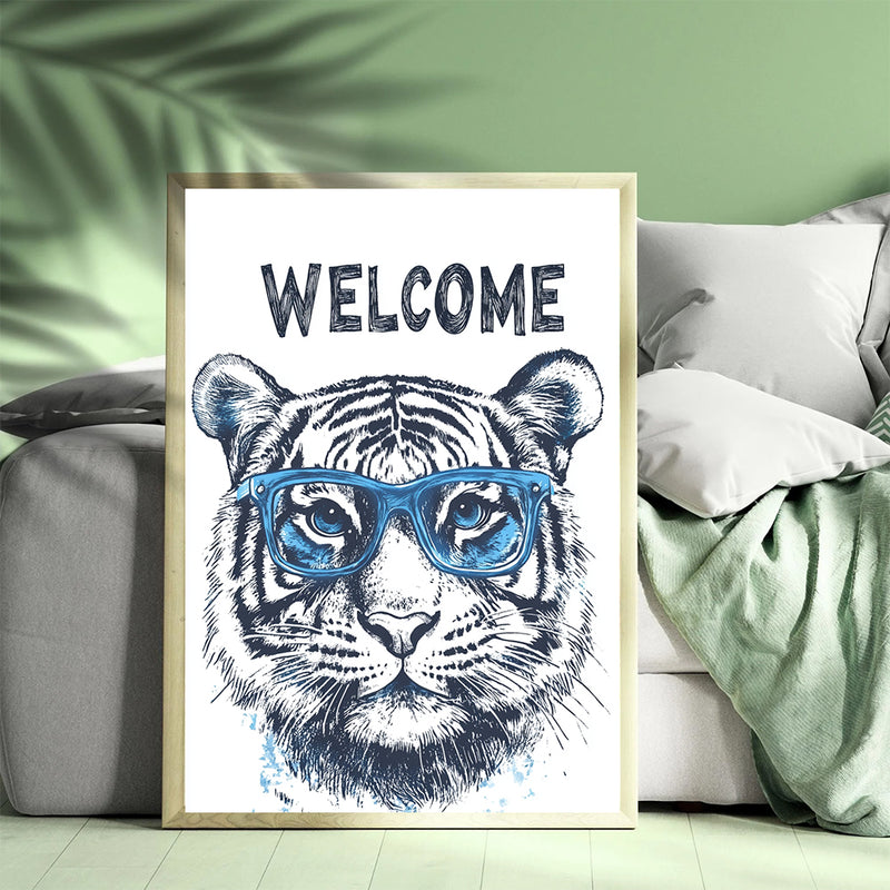 An Adorable Tiger Wearing Blue Glasses - Living Room - Canvas Wall Art - Print - Wall Decor