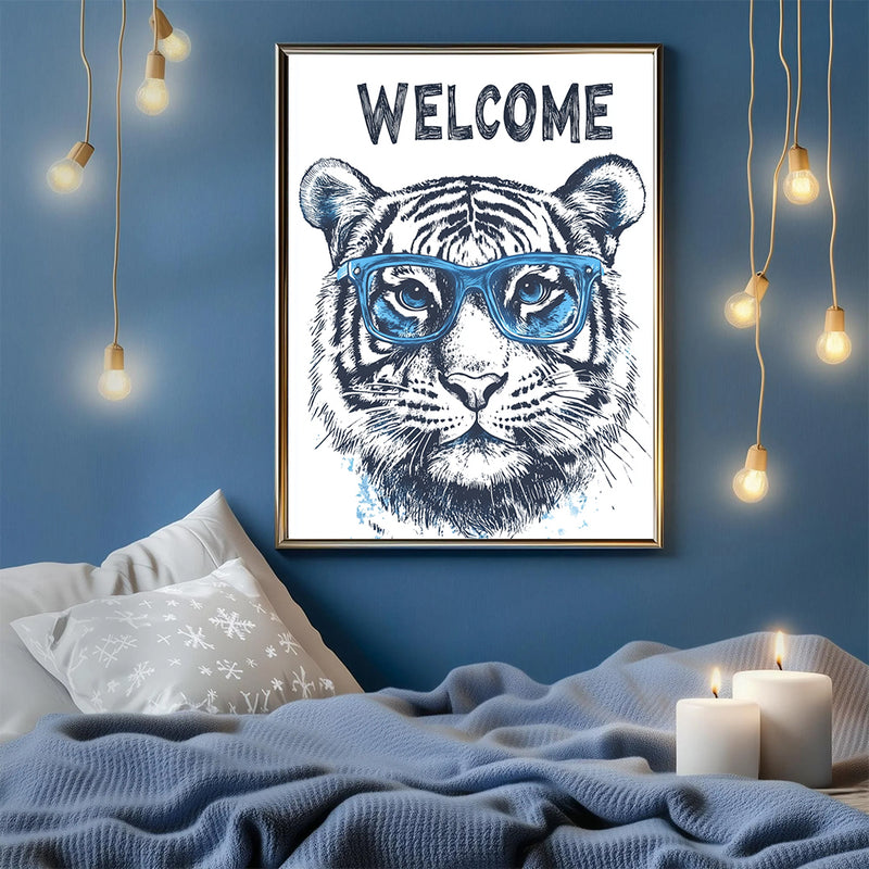 An Adorable Tiger Wearing Blue Glasses - Living Room - Canvas Wall Art - Print - Wall Decor