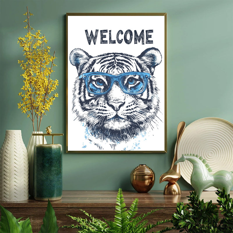 An Adorable Tiger Wearing Blue Glasses - Living Room - Canvas Wall Art - Print - Wall Decor