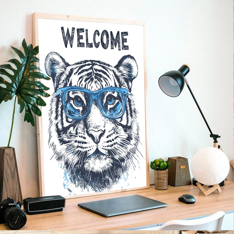 An Adorable Tiger Wearing Blue Glasses - Living Room - Canvas Wall Art - Print - Wall Decor