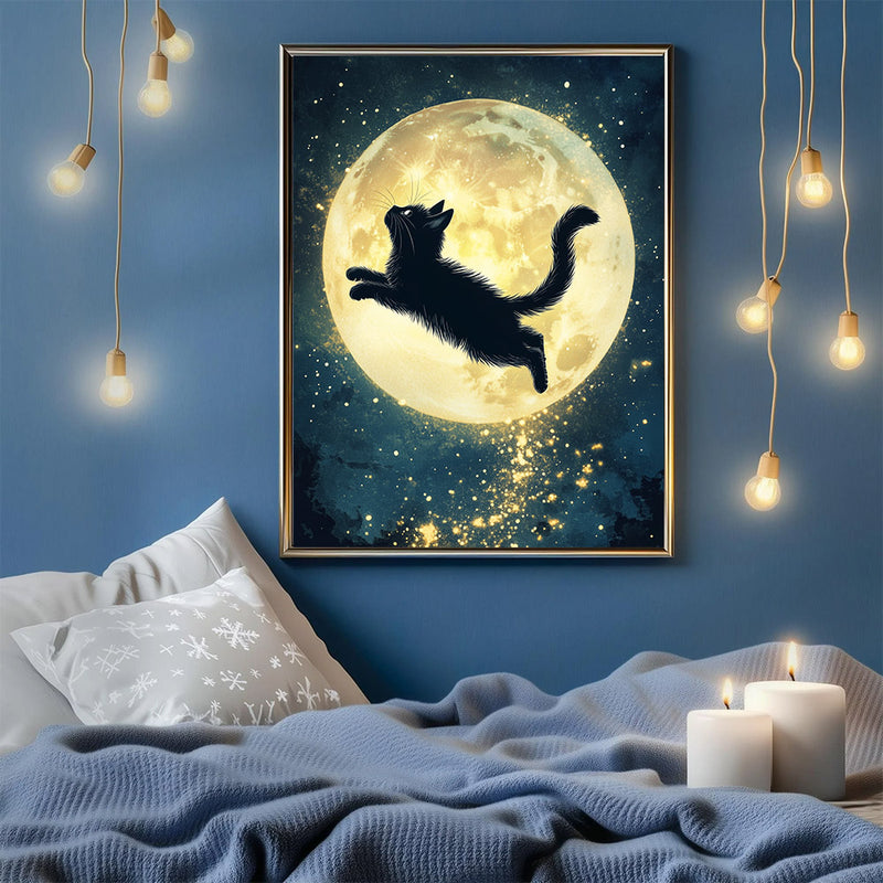 An Cute Kitten Cat Flying To The Moon - Living Room - Canvas Wall Art - Print - Wall Decor