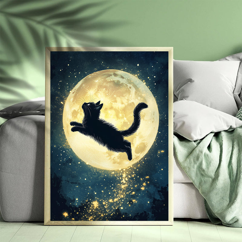 An Cute Kitten Cat Flying To The Moon - Living Room - Canvas Wall Art - Print - Wall Decor