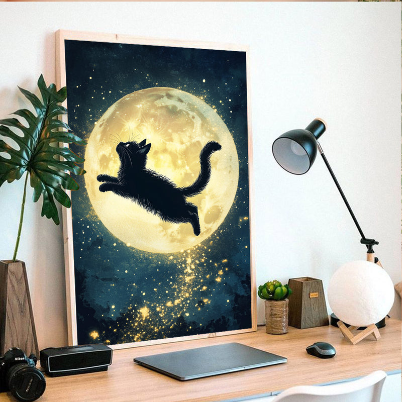 An Cute Kitten Cat Flying To The Moon - Living Room - Canvas Wall Art - Print - Wall Decor