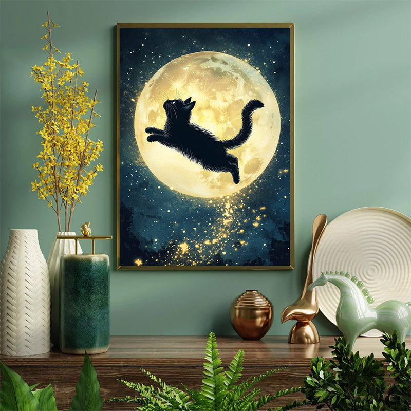 An Cute Kitten Cat Flying To The Moon - Living Room - Canvas Wall Art - Print - Wall Decor