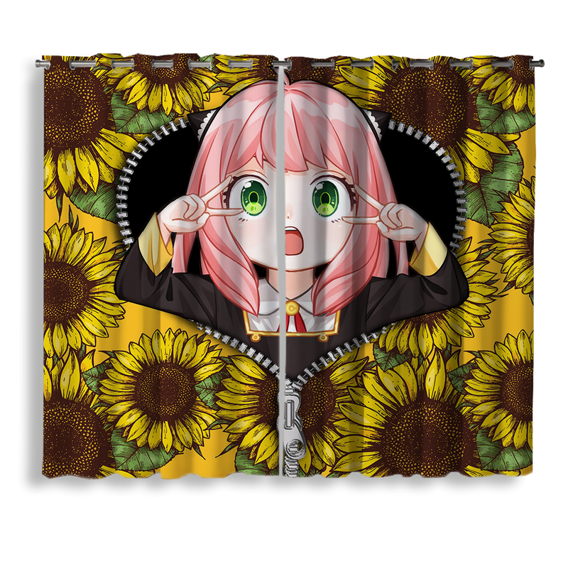 Anya Spy X Family Anime Sunflower Zipper Window Curtain