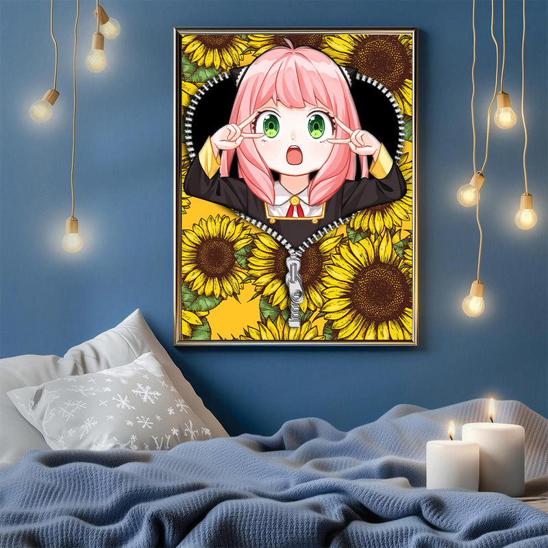 Anya Spy X Family Anime Sunflower - Living Room - Canvas Wall Art - Print - Wall Decor