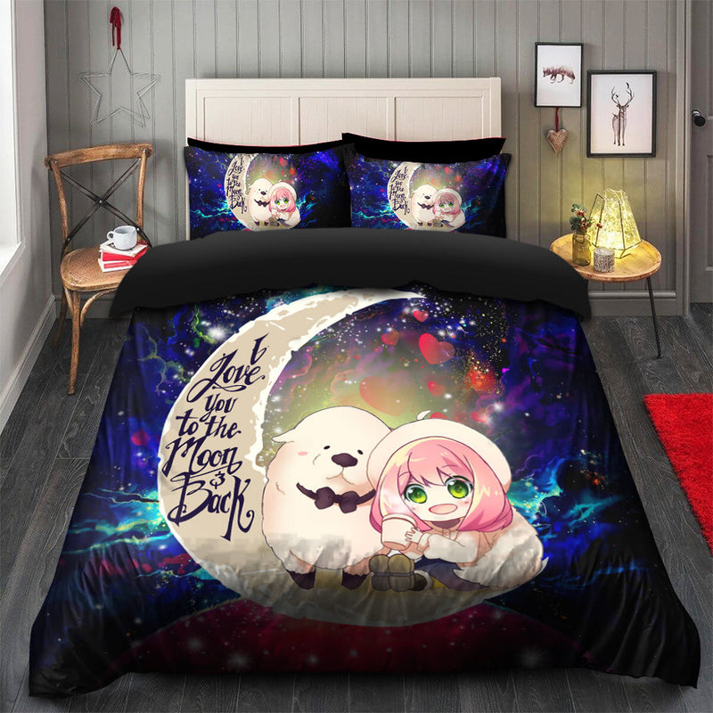 Anya Spy x Family Dog Love You To The Moon Galaxy Bedding Set Duvet Cover And 2 Pillowcases Nearkii