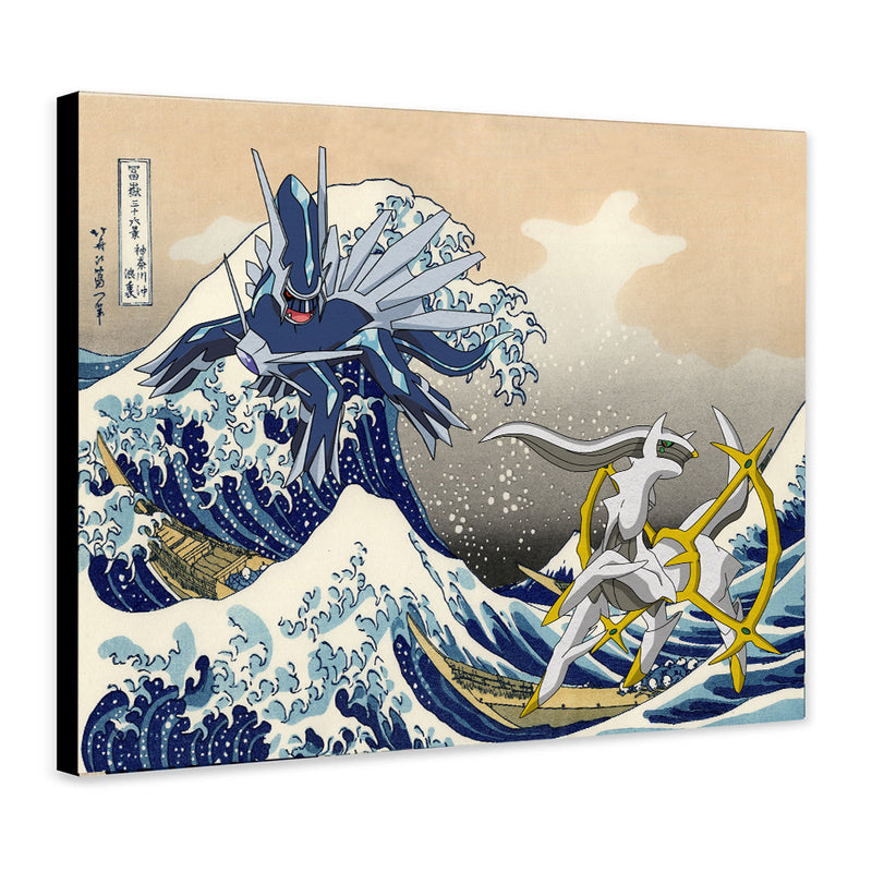 Arceus Vs Dialga Pokemon The Great Wave Japan - Living Room - Canvas Wall Art - Print - Wall Decor