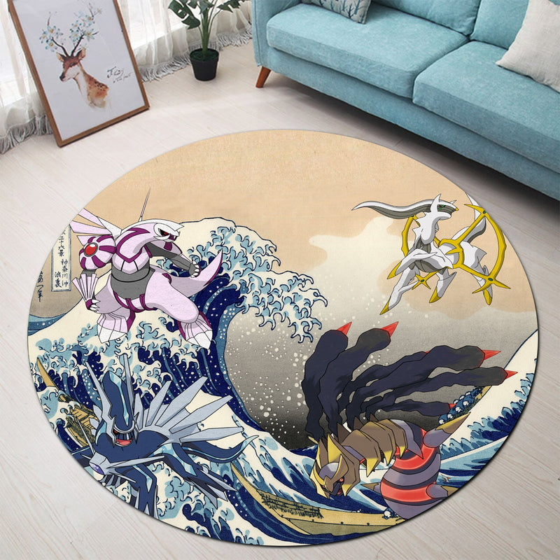 Arceus Vs Giratina Palkia Dialga Pokemon The Great Wave Round Rug