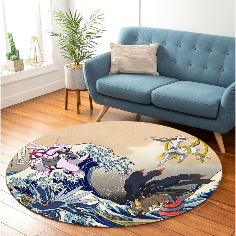Arceus Vs Giratina Palkia Dialga Pokemon The Great Wave Round Rug