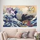Arceus Vs Giratina Palkia Dialga Pokemon The Great Wave Japan - Living Room - Canvas Wall Art - Print - Wall Decor