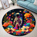Astronaut Colorful Flower Round Rug