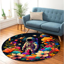 Astronaut Colorful Flower Round Rug
