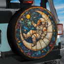 Astronaut On The Moon White Stained Glass Jeep Car Spare Tire Cover