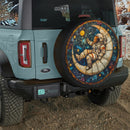 Astronaut On The Moon White Stained Glass Jeep Car Spare Tire Cover
