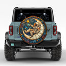 Astronaut On The Moon White Stained Glass Jeep Car Spare Tire Cover