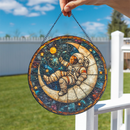 Astronaut On The Moon White Round Stained Glass Suncatcher