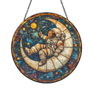 Astronaut On The Moon White Round Stained Glass Suncatcher