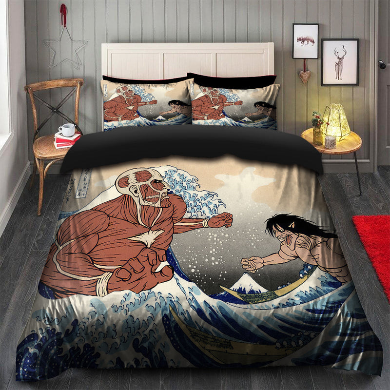 Attack On Titans The Great Wave Japan Anime Bedding Set Duvet Cover And 2 Pillowcases