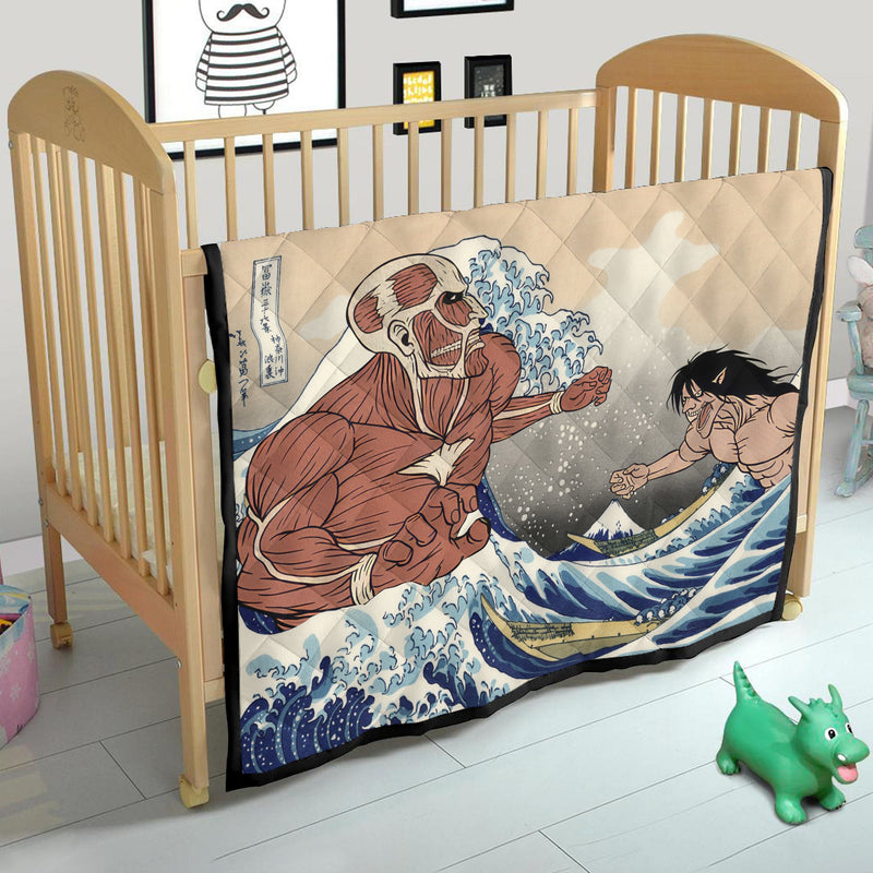 Attack On Titans The Great Wave Japan Anime Quilt Blanket