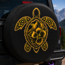Yellow Hibiscus Sea Turtle Car Spare Tire Cover With Camera Hole