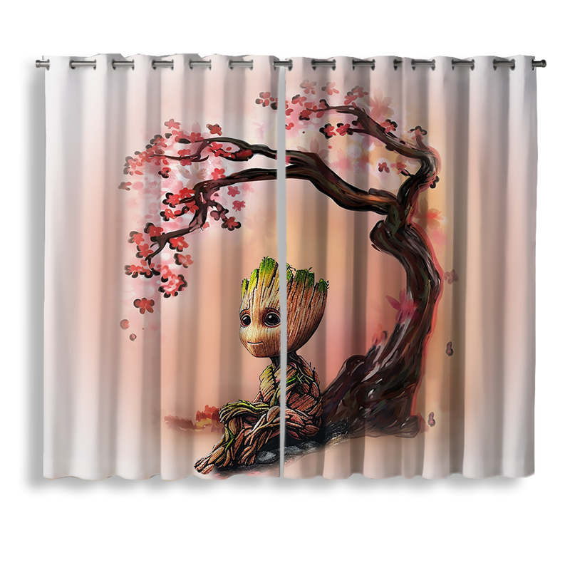 Baby Groot Cherry Blossom Window Curtain