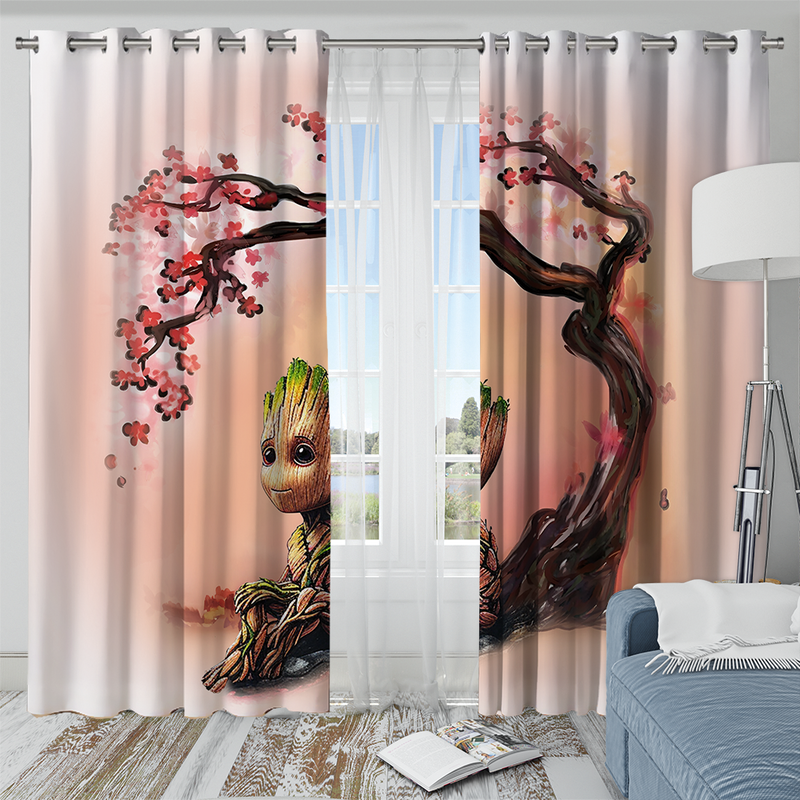 Baby Groot Cherry Blossom Window Curtain