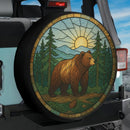 Bear In Forest Stained Glass Jeep Car Spare Tire Cover