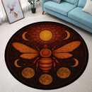 Bee Moon Orange Stained Glass Round Rug