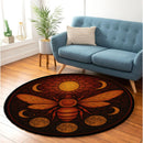 Bee Moon Orange Stained Glass Round Rug
