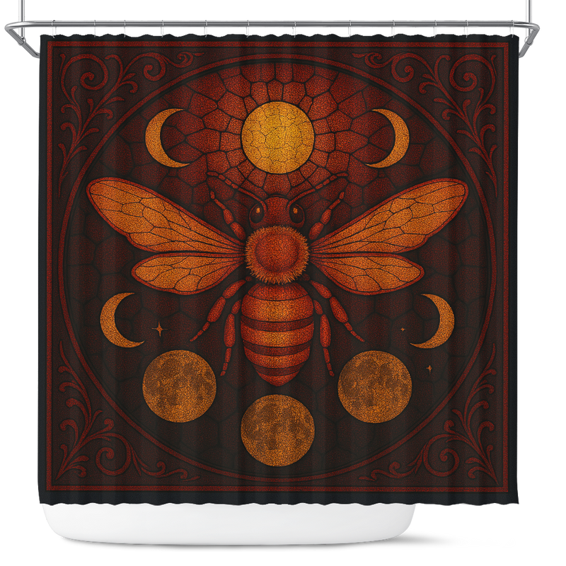 Honey Bee Moon Sun Stained Glass Shower Curtain