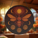 Bee Moon Orange Round Stained Glass Suncatcher