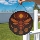 Bee Moon Orange Round Stained Glass Suncatcher