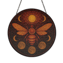 Bee Moon Orange Round Stained Glass Suncatcher