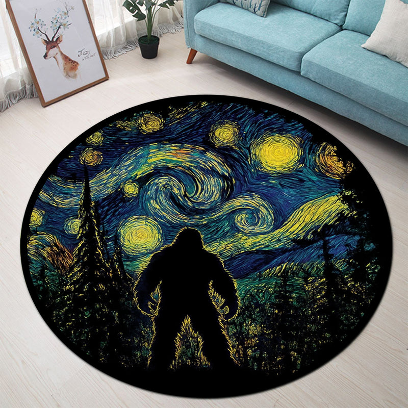 Bigfoot Starry Night Round Rug