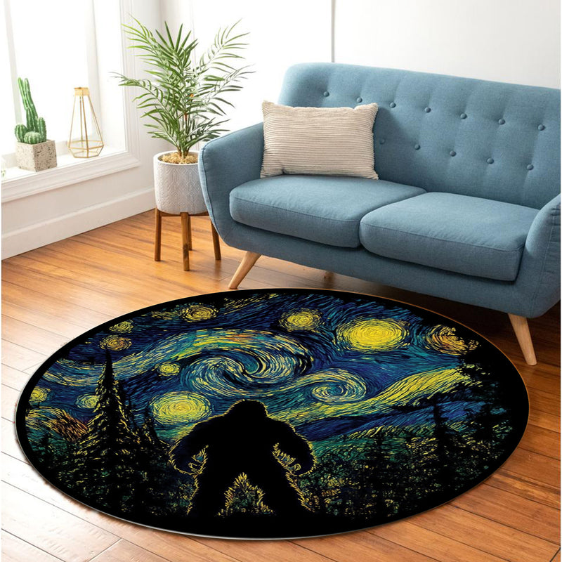 Bigfoot Starry Night Round Rug