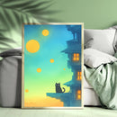 Black Cat City Watercolor Illustration - Living Room - Canvas Wall Art - Print - Wall Decor