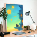 Black Cat City Watercolor Illustration - Living Room - Canvas Wall Art - Print - Wall Decor
