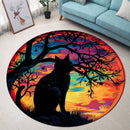 Black Cat Night Round Rug