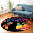 Black Cat Night Round Rug