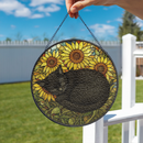 Black Cat Sunflower Stained Glass Suncatcher
