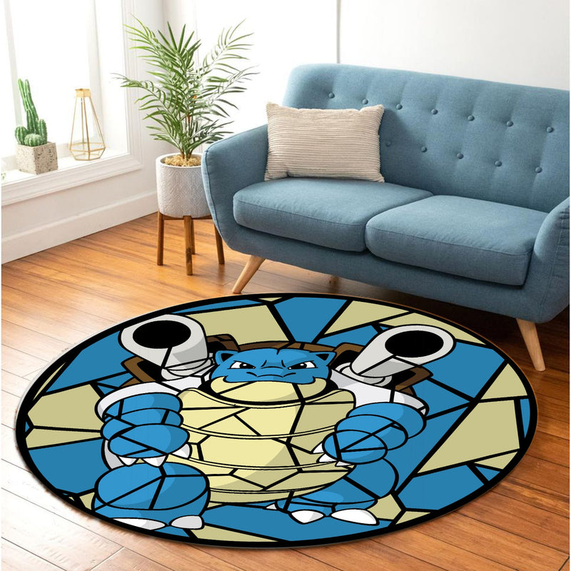 Blastoise Pokemon Stained Glass Round Rug