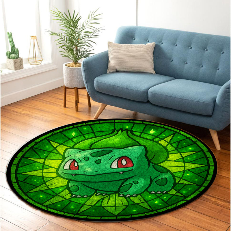 Bulbasaur Pokemon Stained Glass Round Rug